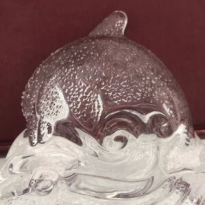 VTG PartyLite‎ Glass Dolphin on a Wave Tealight Holder